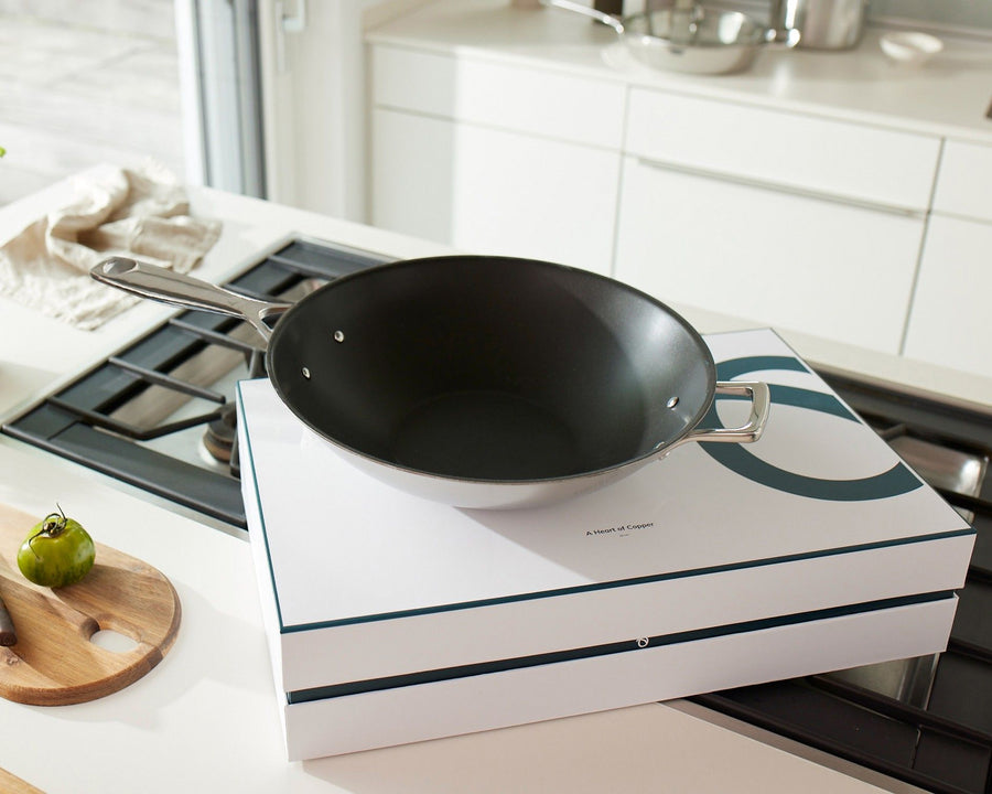 Kupferkern Wok 30 cm, beschichtet, Stielgriff